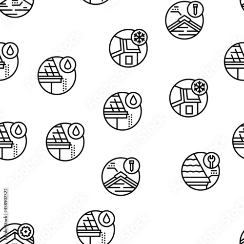 Roof Replacement Job Vector Seamless Pattern Thin Line Illustration