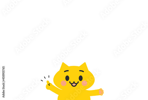 ポイントを説明する笑顔のかわいい猫：動物を擬人化したシンプルなイラスト素材
