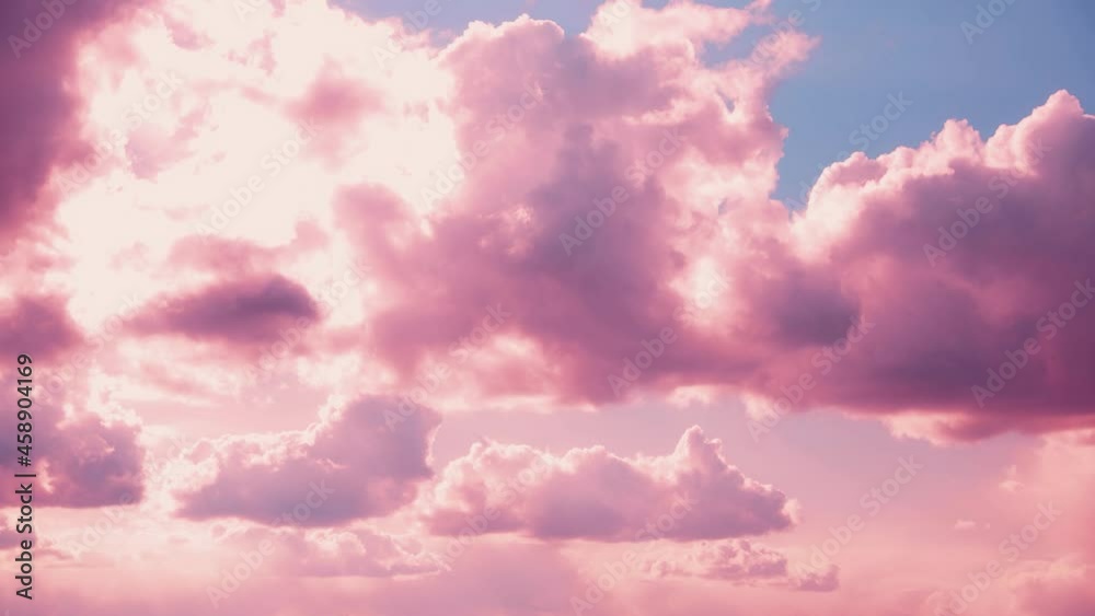 Light Cloudy Pink And Blue Sky With Fluffy Clouds. Natural Background ...