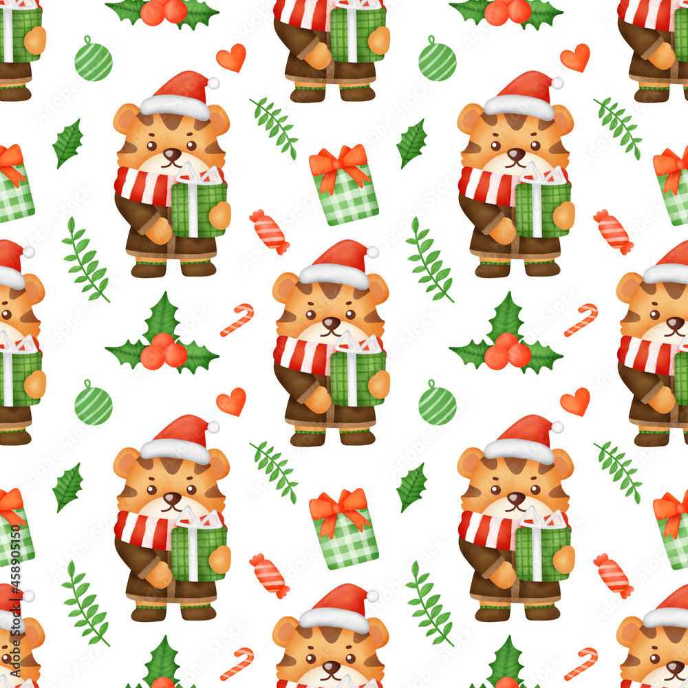 Happy Christmas day and Year of tiger 2022 seamless pattern .