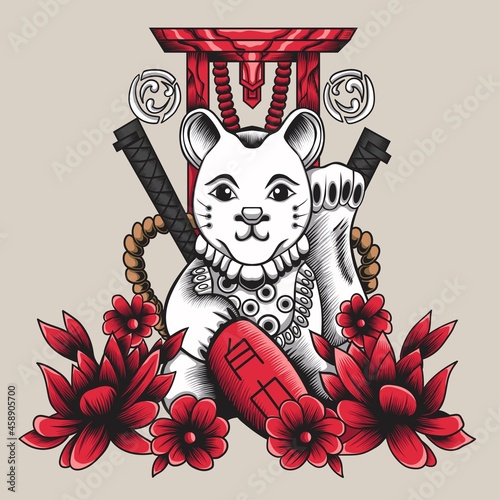 maneki neko japanese lucky cat statue holding the coin
