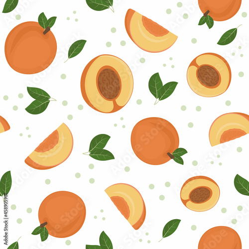 Fototapeta Naklejka Na Ścianę i Meble -  Fruit pattern of peaches on a white background, vector illustration