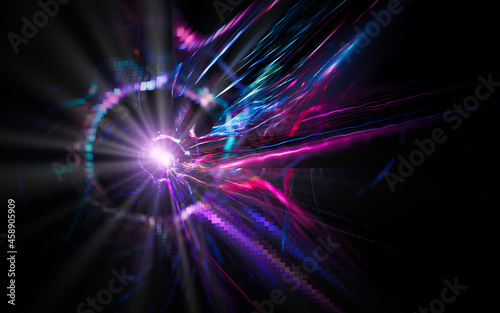 abstract computer illustrations of fantastic energy waves of various shapes and shades on a black background for use in symbols, signs for digital design and graphics