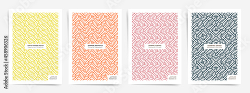 Creative geometric business presentation set. Vector A4 vertical orientation. Layout for book cover, magazine cover or notebook cover, poster, banner, placard, brochure, annual report, card, flyer. 