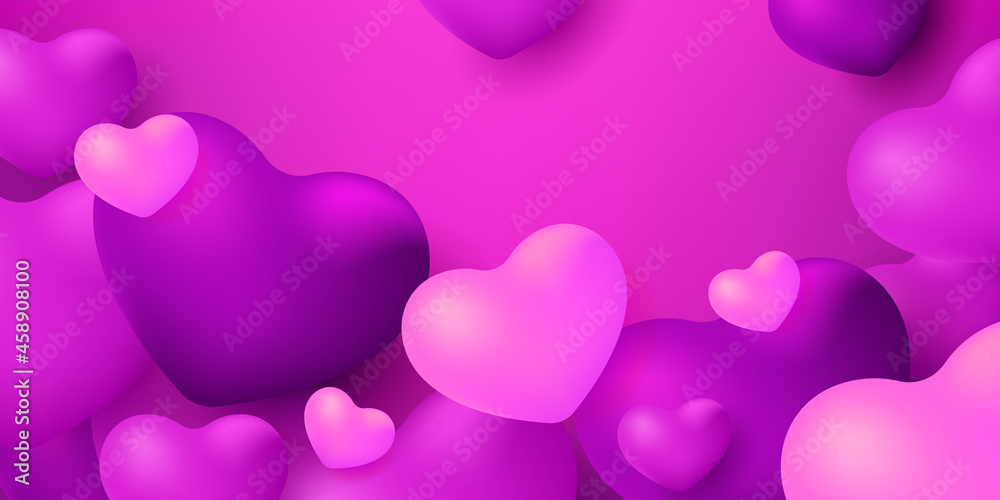 Purple heart balloons on a purple background