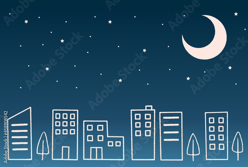 手描き風のまちなみ_夜のビル群