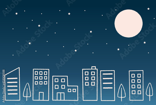 手描き風のまちなみ_夜のビル群