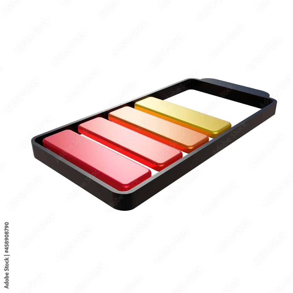 3d battery indicator icon with charging energy sign isolated on white background. User interface element, smart device charger. 3d render illustration
