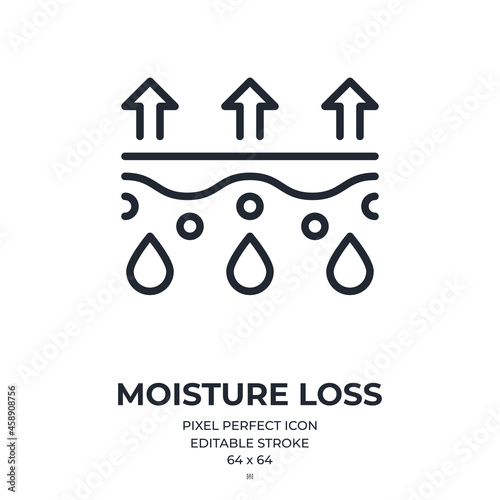 Dry skin and moisture loss concept editable stroke outline icon isolated on white background flat vector illustration. Pixel perfect. 64 x 64.