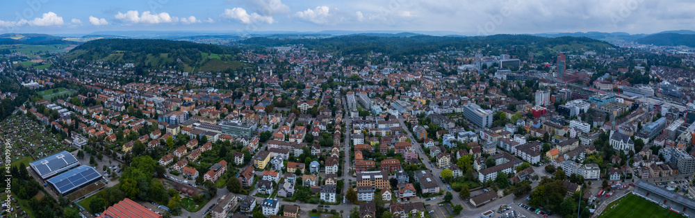 Aerial view of the city winterthur in Switzerland on a sunny morning day in summer
