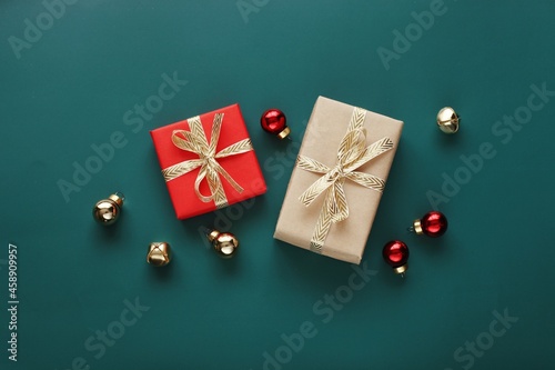 Beautiful Christmas greeting card template with gift box candy cane and Christmas symbols. 