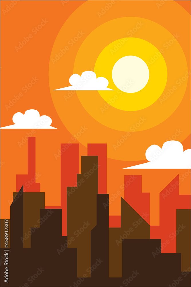 Sunset Illustration of Buildings | Adobe Illustrator | Sunset silhouette 