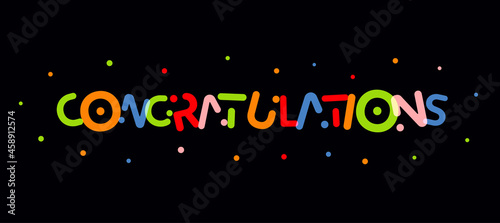 Congradulations funny lettering, futuristic space colorful greeting letters for kids birthday, childhood festival. Success congrats message, festive colored text. Vector illustration