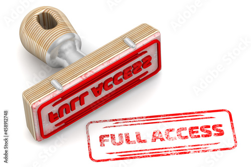 Full access. The stamp and an imprint. White stamp and red imprint FULL ACCESS on white surface. 3D illustration