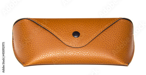 Glasses case. - Brown eyeglass case with a rivet on a white background
 photo