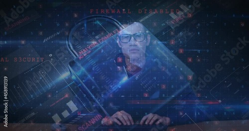 Wallpaper Mural Animation of changing numbers and letters over online security padlock and man using computer Torontodigital.ca