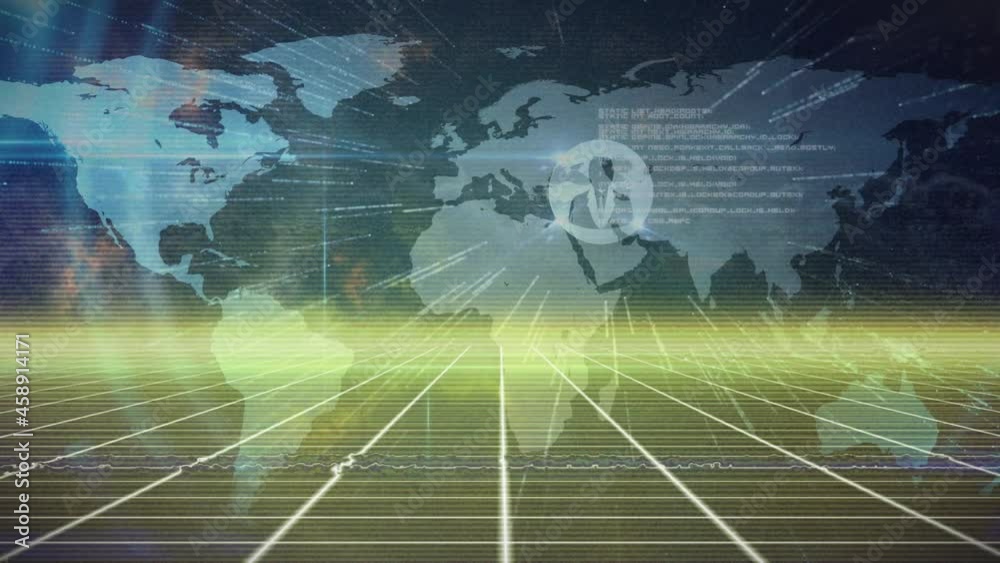 Animations of world map over yellow grid