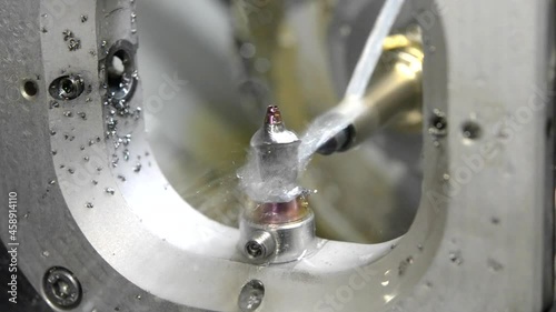 Milling abutment close-up. Cutting and milling of titanium