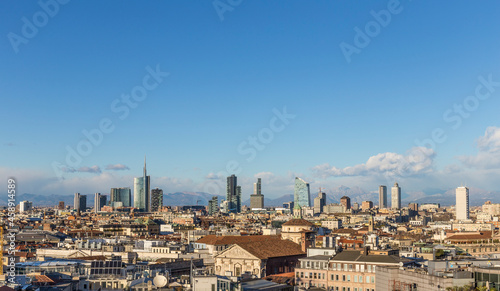 Skyline of Milan, Italy with clear blue sky