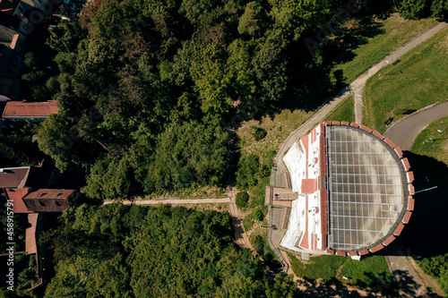 Top view of the White Tower, located on the Warthe hill in the old town area of Brasov city, Romania. The tower was built in 15th century as an important part of Brasov's medieval fortification system photo