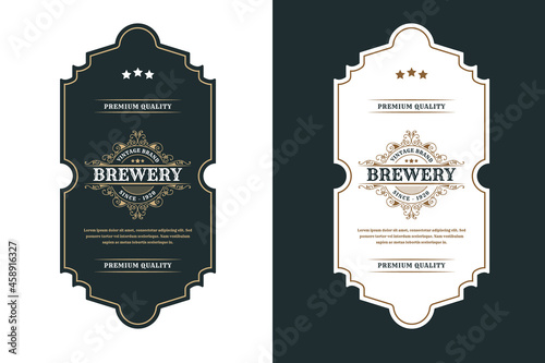 Whiskey Bourbon Vintage luxury antique logo border frame western engraving labels for beer wine whiskey alcohol product box packaging label vector printable design template