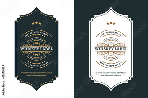 Whiskey Bourbon Vintage luxury antique logo border frame western engraving labels for beer wine whiskey alcohol product box packaging label vector printable design template