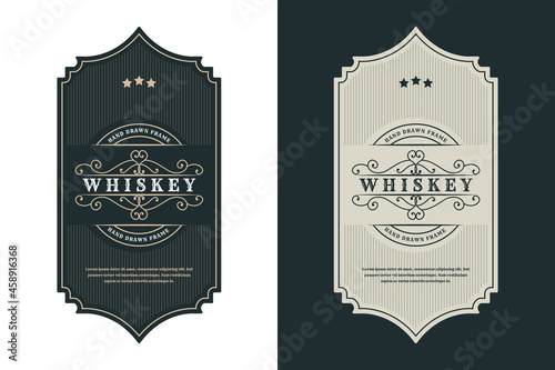 Whiskey Bourbon Vintage luxury antique logo border frame western engraving labels for beer wine whiskey alcohol product box packaging label vector printable design template