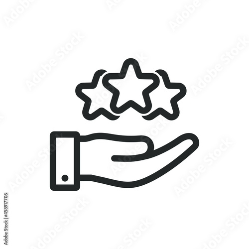 Three stars on hand. Favorite, satisfaction, rate good icon design isolated on white background. Vector illustration