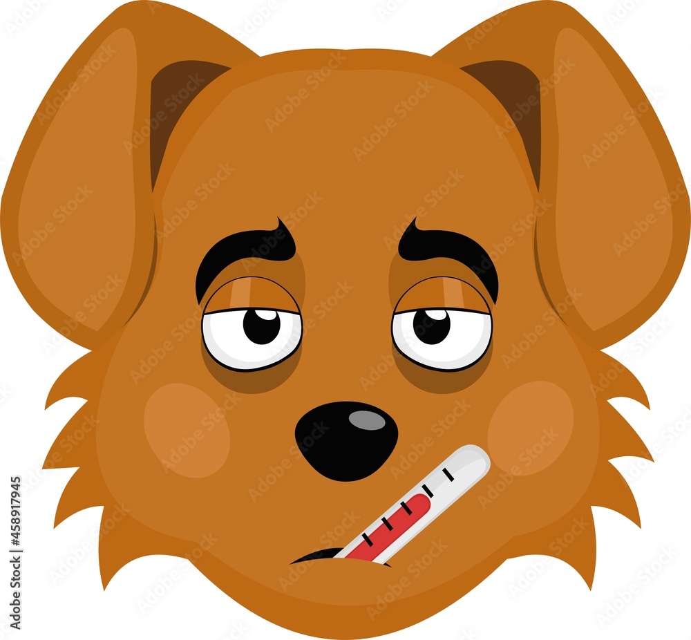 Vector emoticon illustration of a cartoon dog's face with a sick expression and a thermometer in its mouth Stock Vector | Adobe Stock Vector emoticon illustration of a cartoon dog's face with a sick expression and a thermometer in its mouth Stock Vector | Adobe Stock