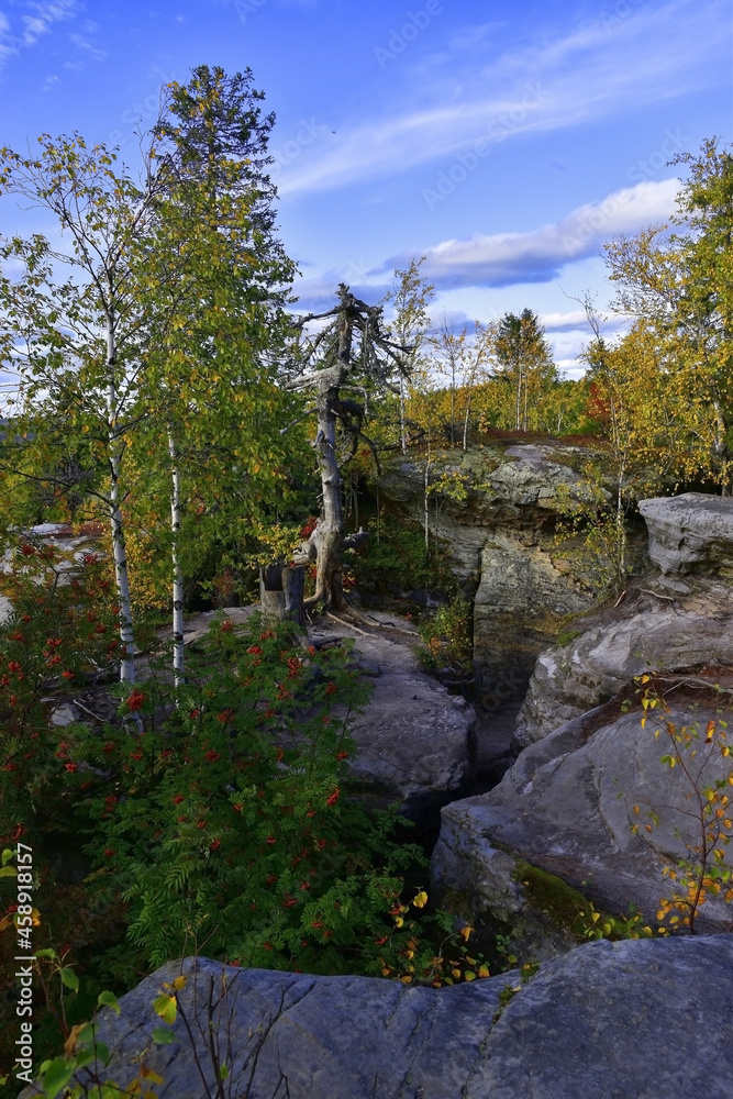 Stone walls in the Kamenny Gorod tract are made of megalithic blocks of quartz sandstone
