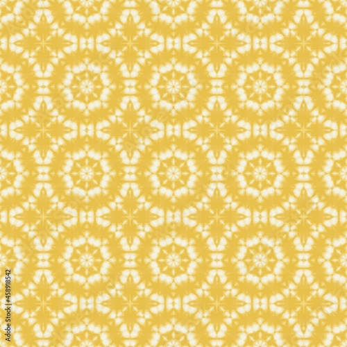 Yellow tie dye lace grunge circle geometric seamless repeat pattern texture for fabric, fashion, wallpaper, wrapping paper.