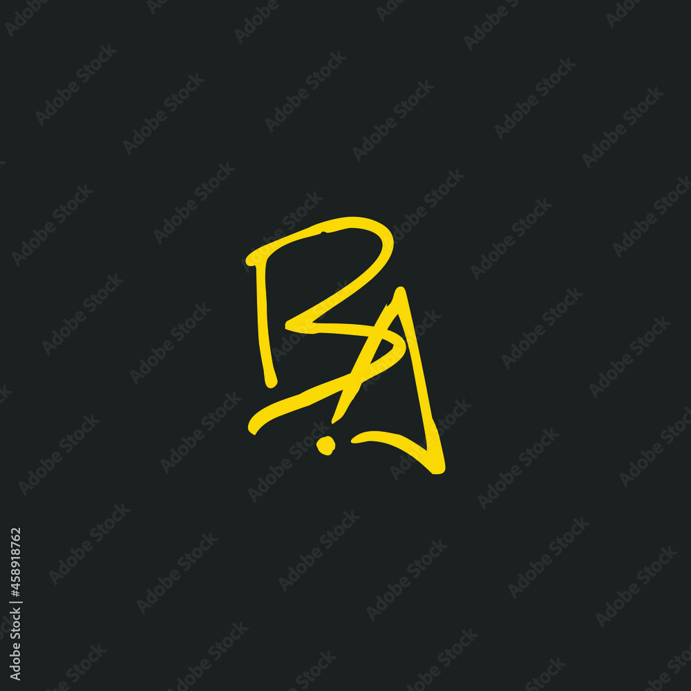 Letter AB or BA logo Design in hand-drawn brush style for illustration use