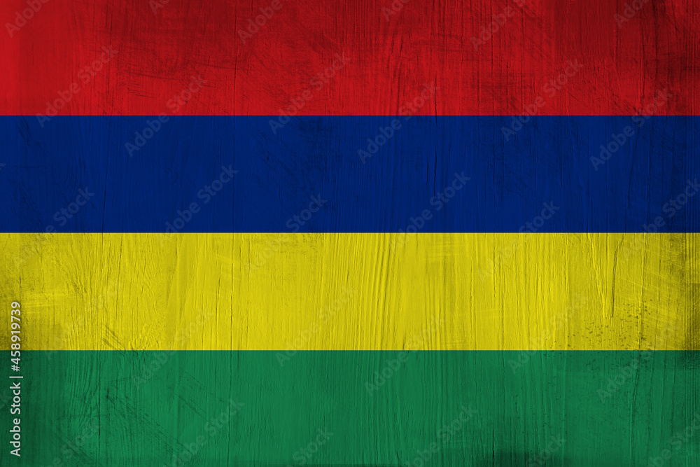 Patriotic wooden background in color of Mauritius flag