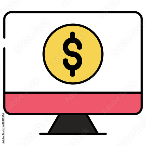 Dollar coin inside monitor, icon of online banking
