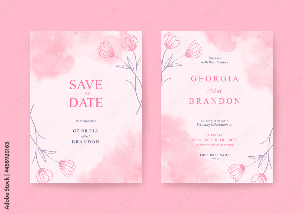 Beautiful, sweet and romantic pink Wedding invitation template