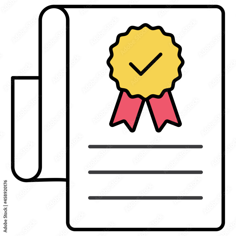 Badge on folded paper depicting degree icon Badge on folded paper depicting degree icon