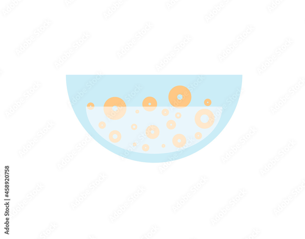 Glass bowl with milk and cereal, breakfast or snack. Vector illustration in flat style, isolated image on a white background. For menu design, printed products. Glass bowl with milk and cereal, breakfast or snack. Vector illustration in flat style, isolated image on a white background. For menu design, printed products.