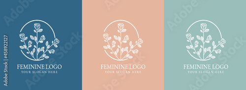 Botanical Hand Drawn collection Logo with Wild Flower and Leaves. Logo for spa and beauty salon, boutique, organic shop, wedding, floral designer, interior, photography, cosmetic. vector illustration
