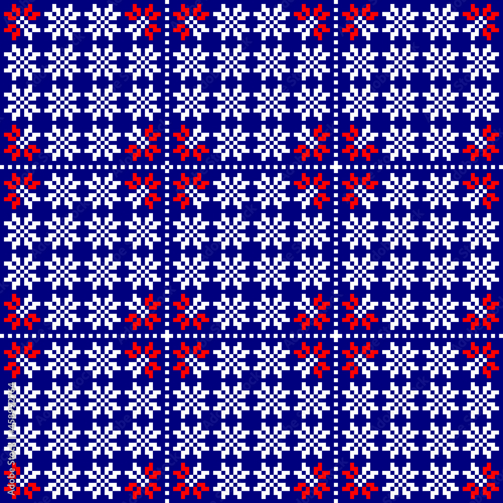 Seamless knitting pattern with Norwegian snowflakes on a blue background Seamless knitting pattern with Norwegian snowflakes on a blue background