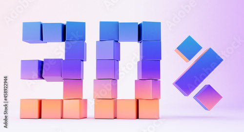 Colorful boxes forming the number thirty isolated on white background  3d render