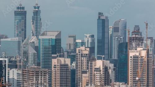 Wallpaper Mural Skyline with modern architecture of Dubai business bay towers timelapse. Aerial view Torontodigital.ca