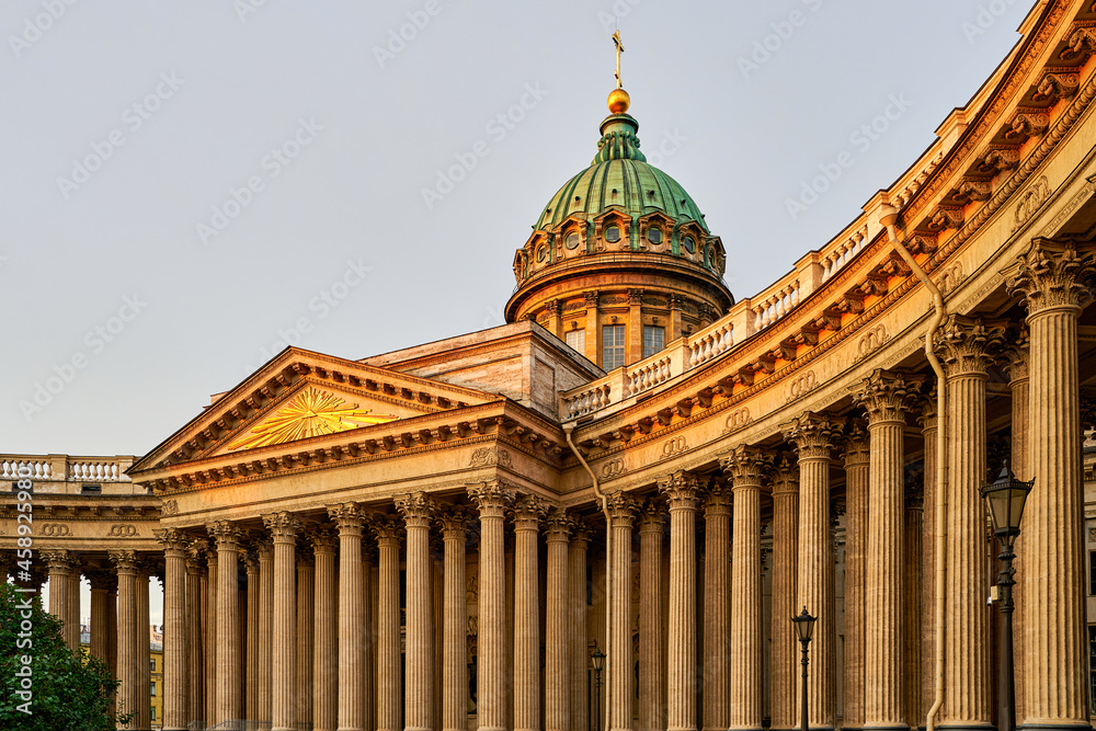 Facade of Kazan Cathedral (Cathedral of the Kazan Icon of the Mother of God) is one of the largest churches in St. Petersburg.