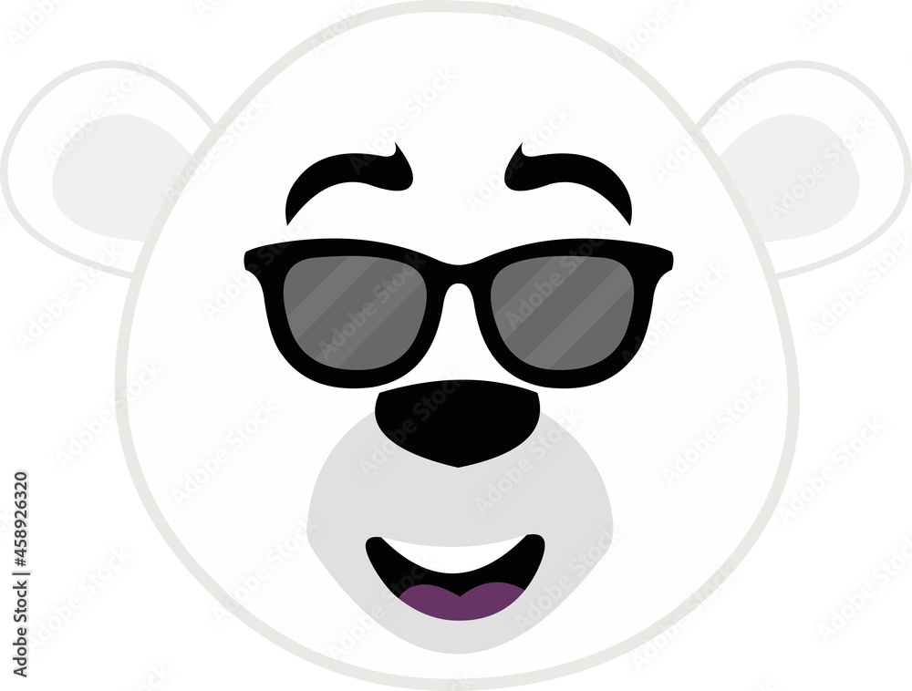 Vector emoticon illustration of the face of a cartoon polar bear with black sunglasses Vector emoticon illustration of the face of a cartoon polar bear with black sunglasses