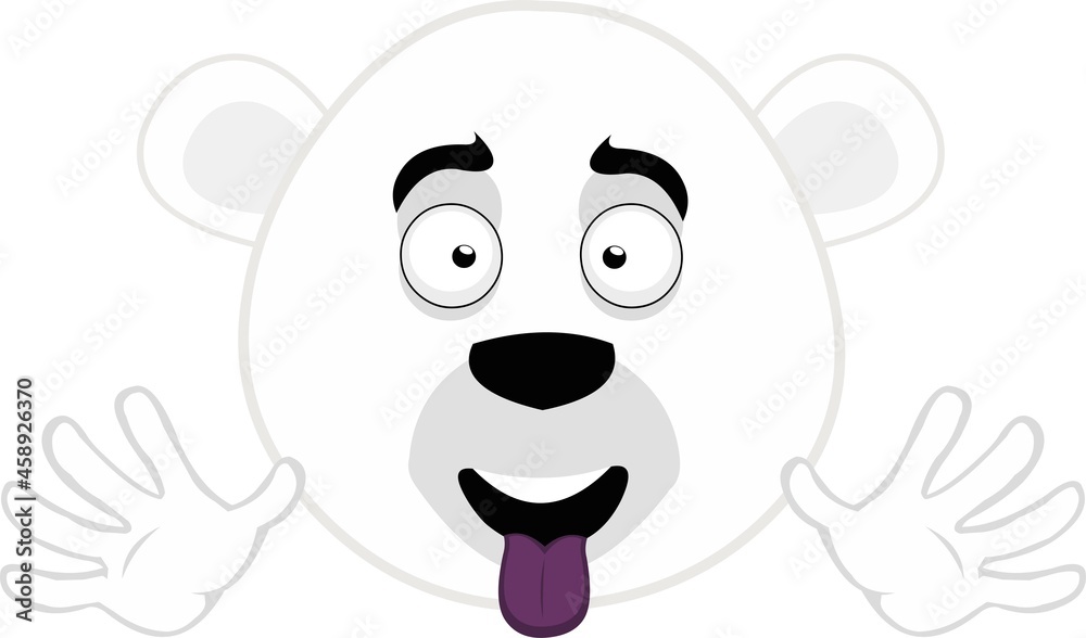 Vector emoticon illustration of the face of a cartoon polar bear waving with his hands Vector emoticon illustration of the face of a cartoon polar bear waving with his hands