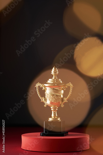 Close up trophy on the black background