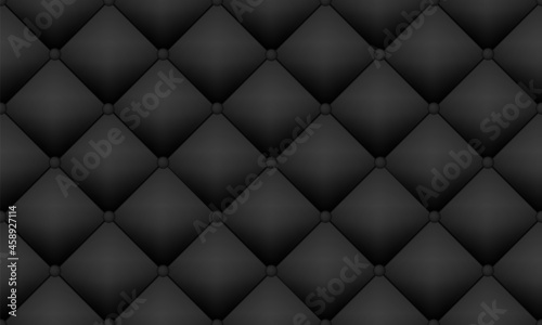 Upholstery soft quilted luxury background. Black velvel or leather texture. Vector seamless pattern
