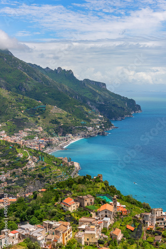 Scenic bird's eye view of the Amalfi Coast in Italy.