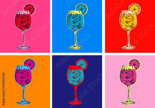 Vászonkép Spritz Hand Drawn Summer Cocktail Drink Vector Illustration