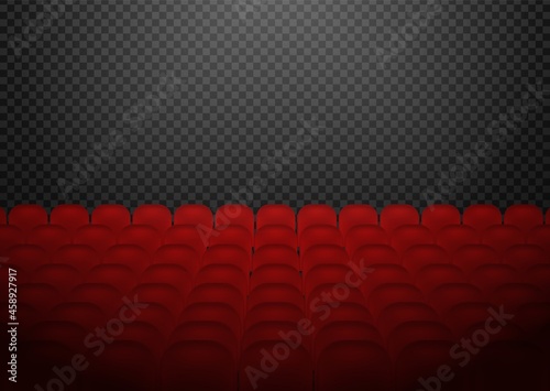 Red cinema or theater seats. Movie time. Rows in auditorium. Vector realistic illustration