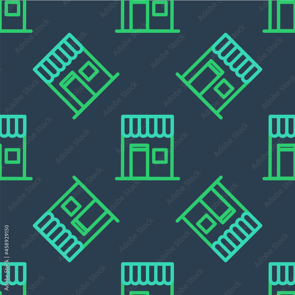 Line Coffee shop icon isolated seamless pattern on blue background. Vector Line Coffee shop icon isolated seamless pattern on blue background. Vector